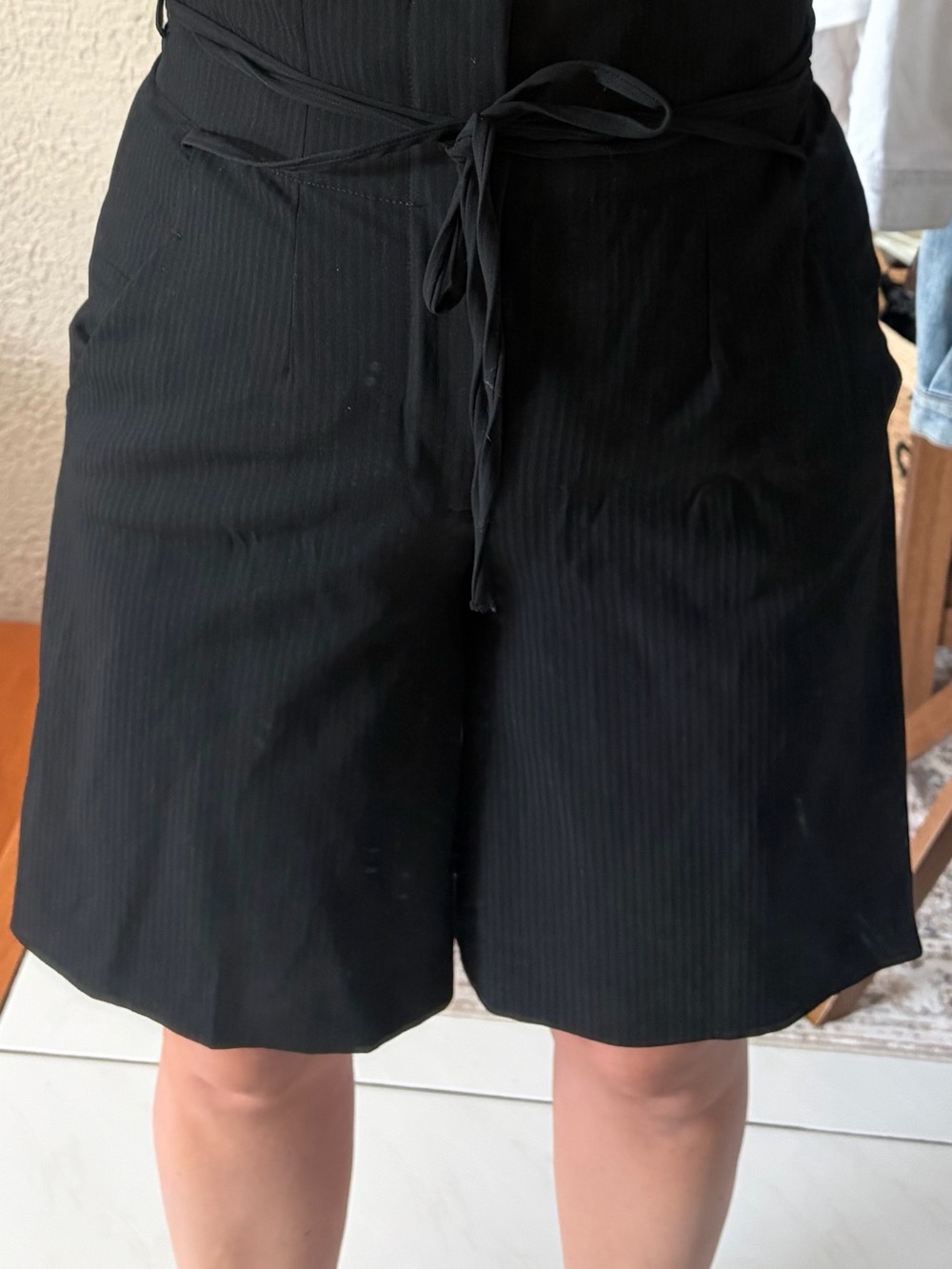 Zara Black High-Waist Tie-Front Bermuda Shorts
